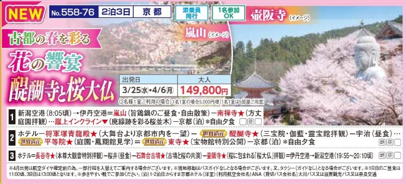 新潟交通様企画 くれよん 花の響宴 醍醐寺と桜大仏 2泊3日