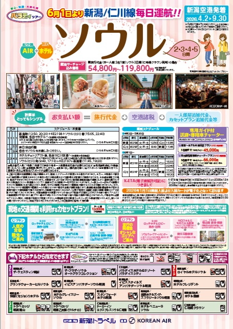 パラディツアー　新潟空港発着　ソウル２・３・４・５日間