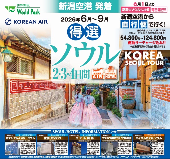 ワールドパック　新潟空港発着　特選ソウル2・3・4日間